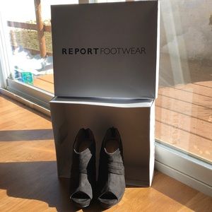 Black  faux suede peep toe booties. Size 51/2